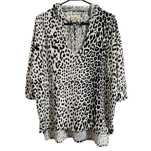 Chaser Sweaters - CHASER ANIMAL PRINT V NECK HOODIE PULLOVER‎ KNIT SWEATER TOP MEDIUM